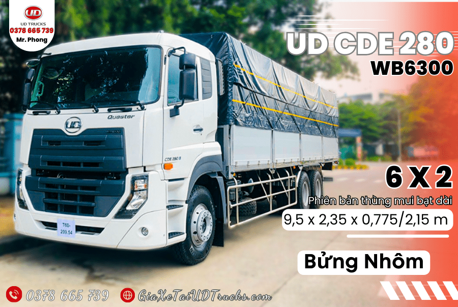 Xe Tải 3 Chân UDTruck CDE 280 Mui Bạt Nhôm Phiên Bản Thùng Dài 9m5