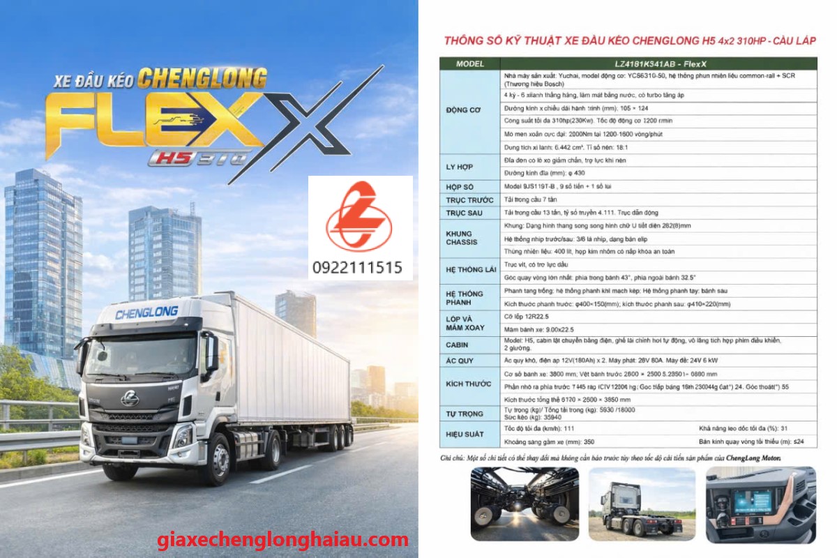 Th&ocirc;ng số kỹ thuật đầu k&eacute;o chenglong 1 cầu 310hp